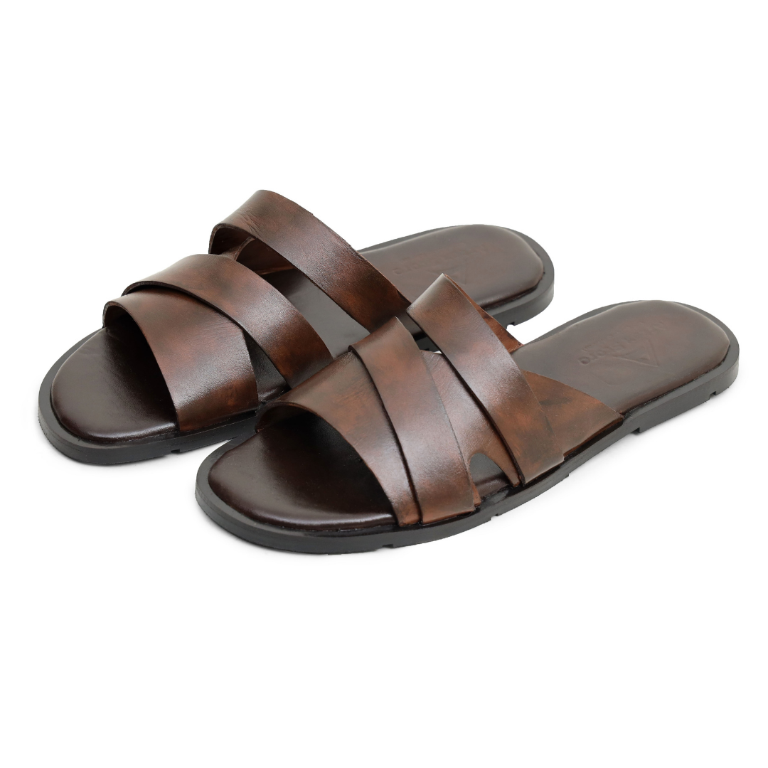Dark Brown Leather Slippers for Men | Handcrafted Style – Artex